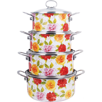 4PCS Full Design Enamel Casserole with Glass Cover